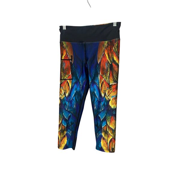 INKnBURN Pants - INKnBURN capri pants peacock feathers blue women's size 0
